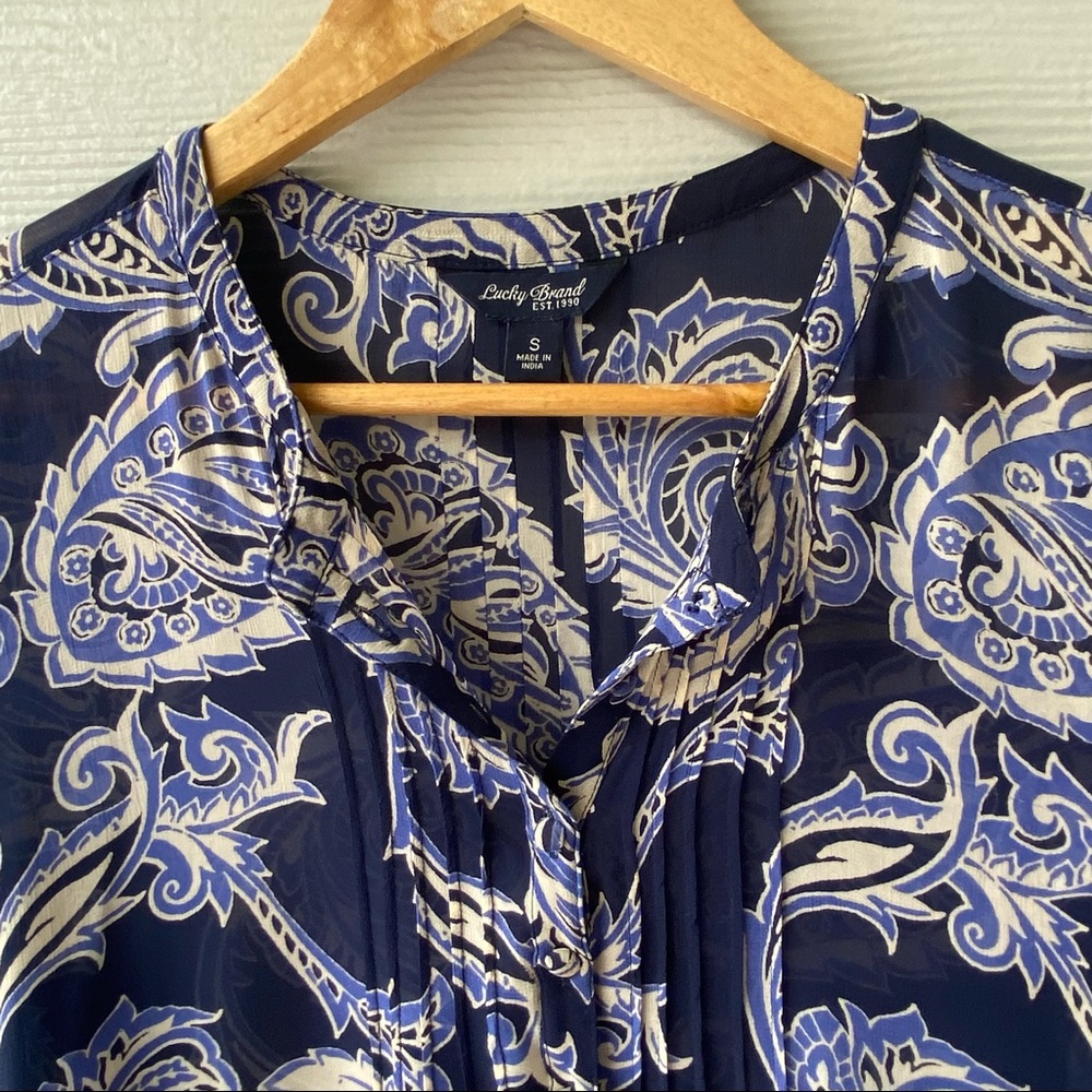 LUCKY BRAND Blue Paisley Sheer Long Sleeved Blouse - Picture 4 of 11
